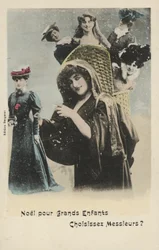 Weihnachtskarte mit Mädchen in einem Korb